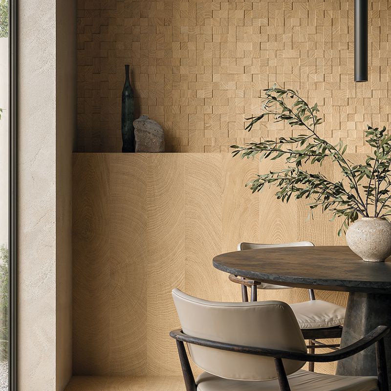 W-Circles Oak 200x1200mm + Mosaico 3D Cube